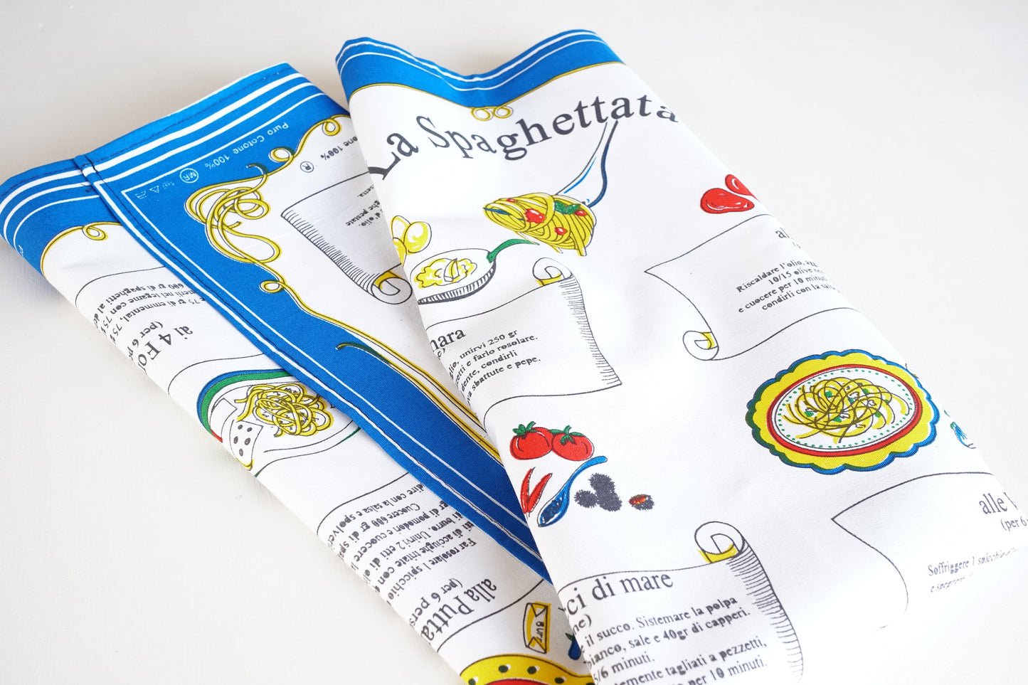 La Spaghettata Cotton Tea Towel Made in Italy Spaghetti Recipe Linen