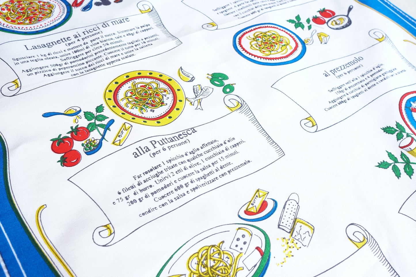 La Spaghettata Cotton Tea Towel Made in Italy Spaghetti Recipe Linen