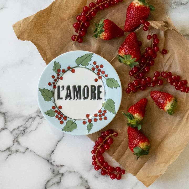 L'amore Italian Porcelain Dessert Plate with Writing