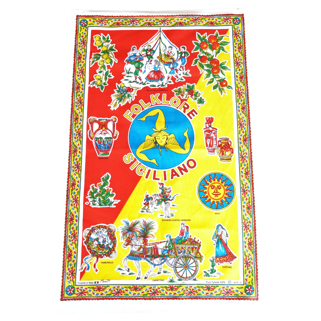 Sicilian Folklore Cotton Tea Towel Made in Italy