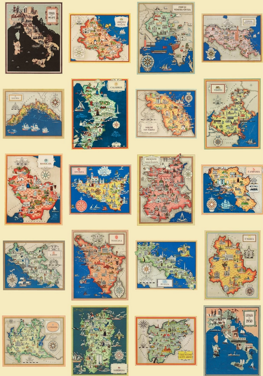 Regional Italian Maps Collage Poster