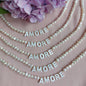 Amore Freshwater Pearl Necklace with Mother of Pearl Letters - Handmade in Italy