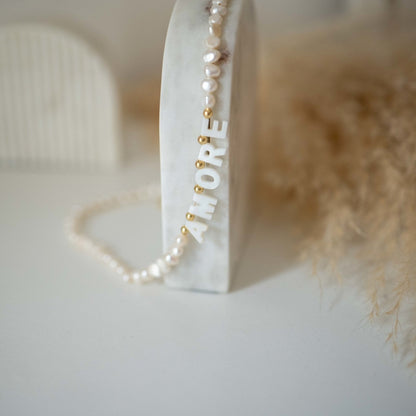 Amore Freshwater Pearl Necklace with Mother of Pearl Letters - Handmade in Italy