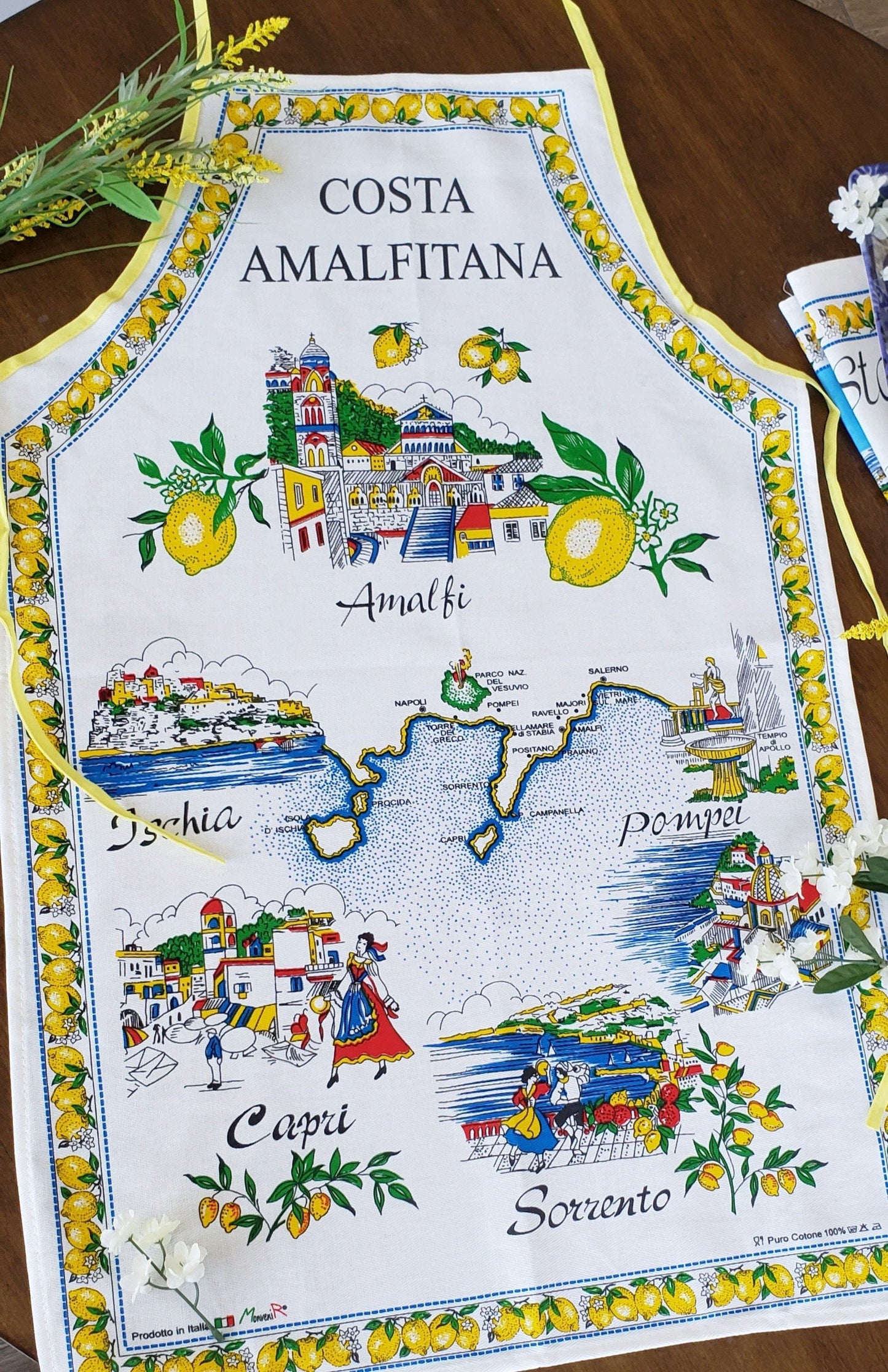 Apron Amalfi Coast Cotton Made in Italy Costa Amalfitana Regional Map Linen