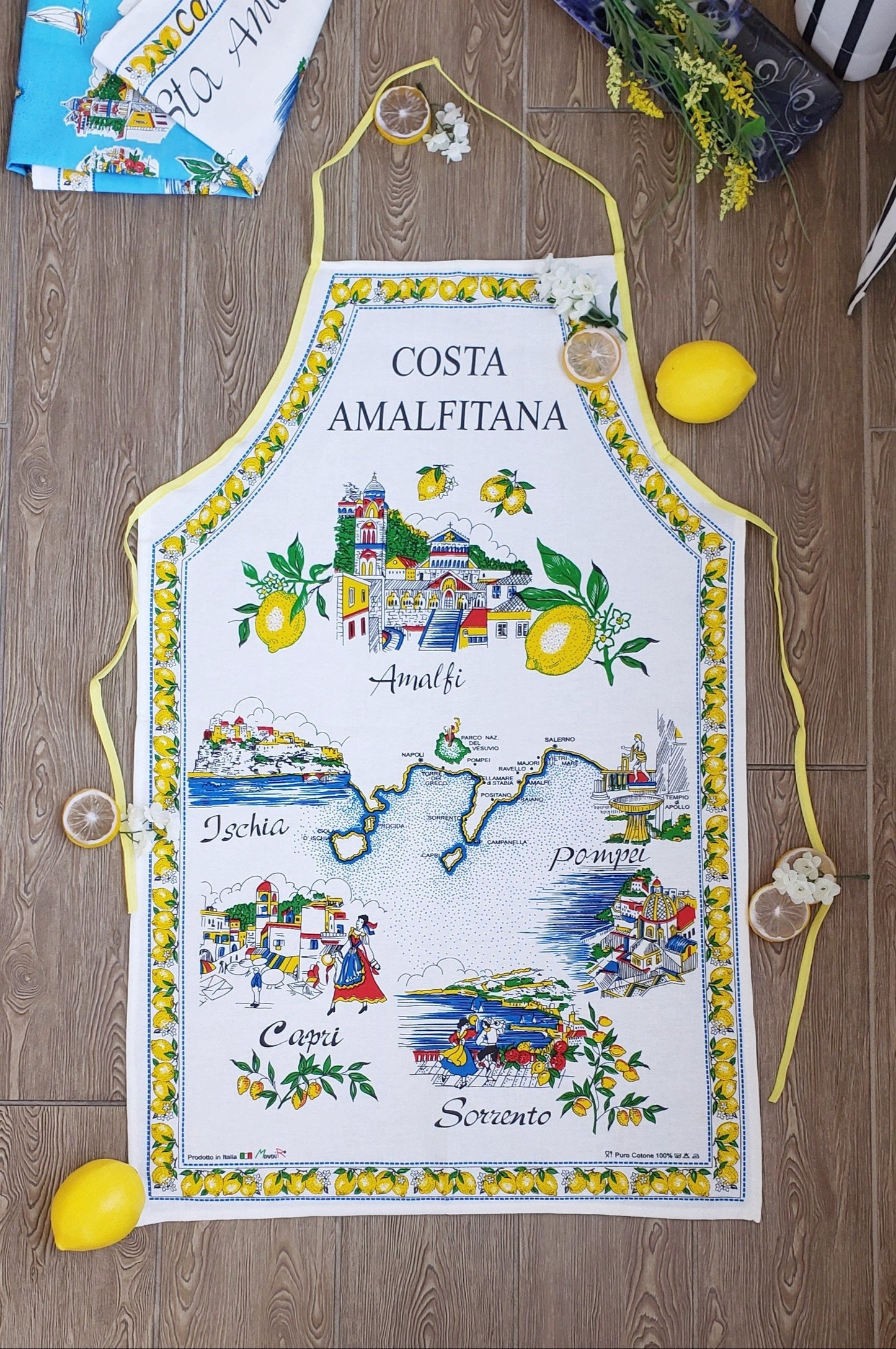 Apron Amalfi Coast Cotton Made in Italy Costa Amalfitana Regional Map Linen