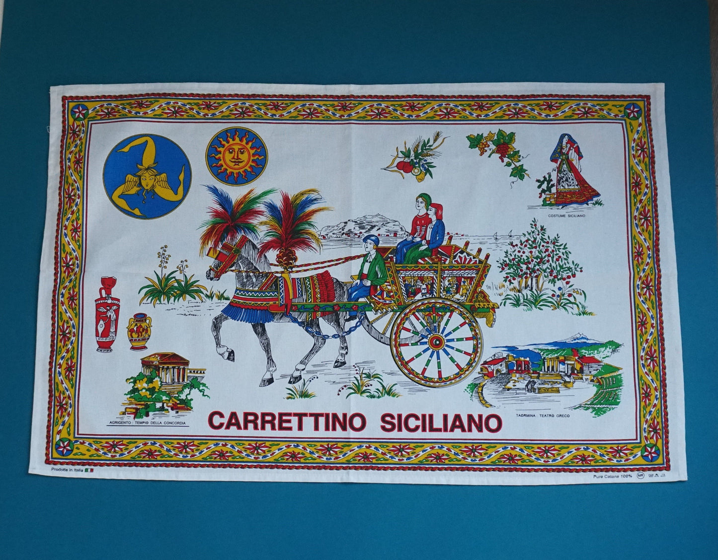 Carrettino Sicilian Cotton Tea Towel Made in Italy Sicily Souvenir