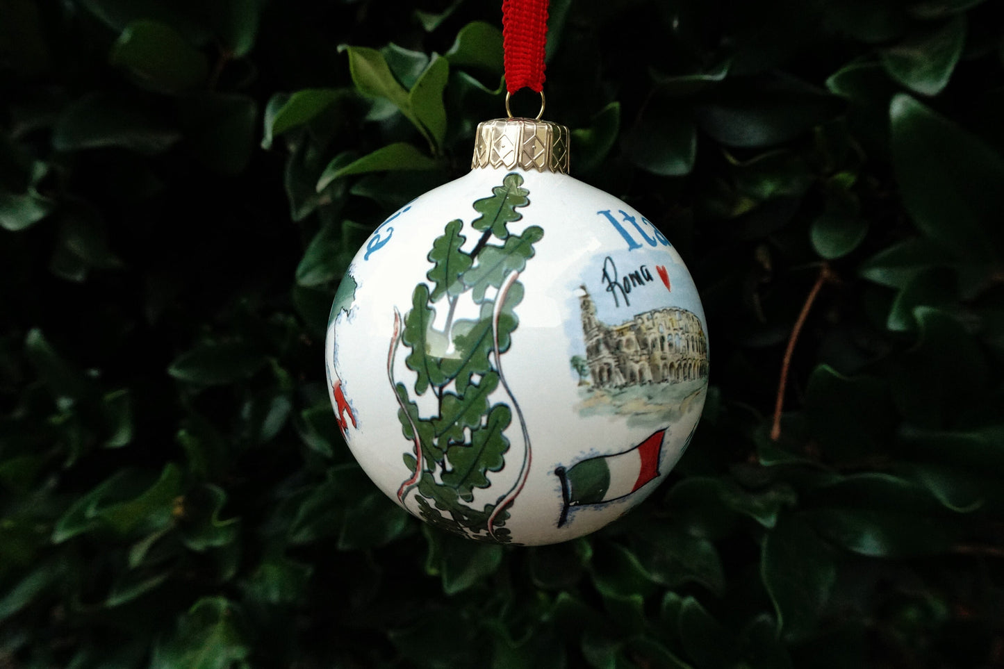 Italia Roma e Firenze - Italian Rome and Florence Themed Christmas Glass Ceramic Ornament Made in Italy