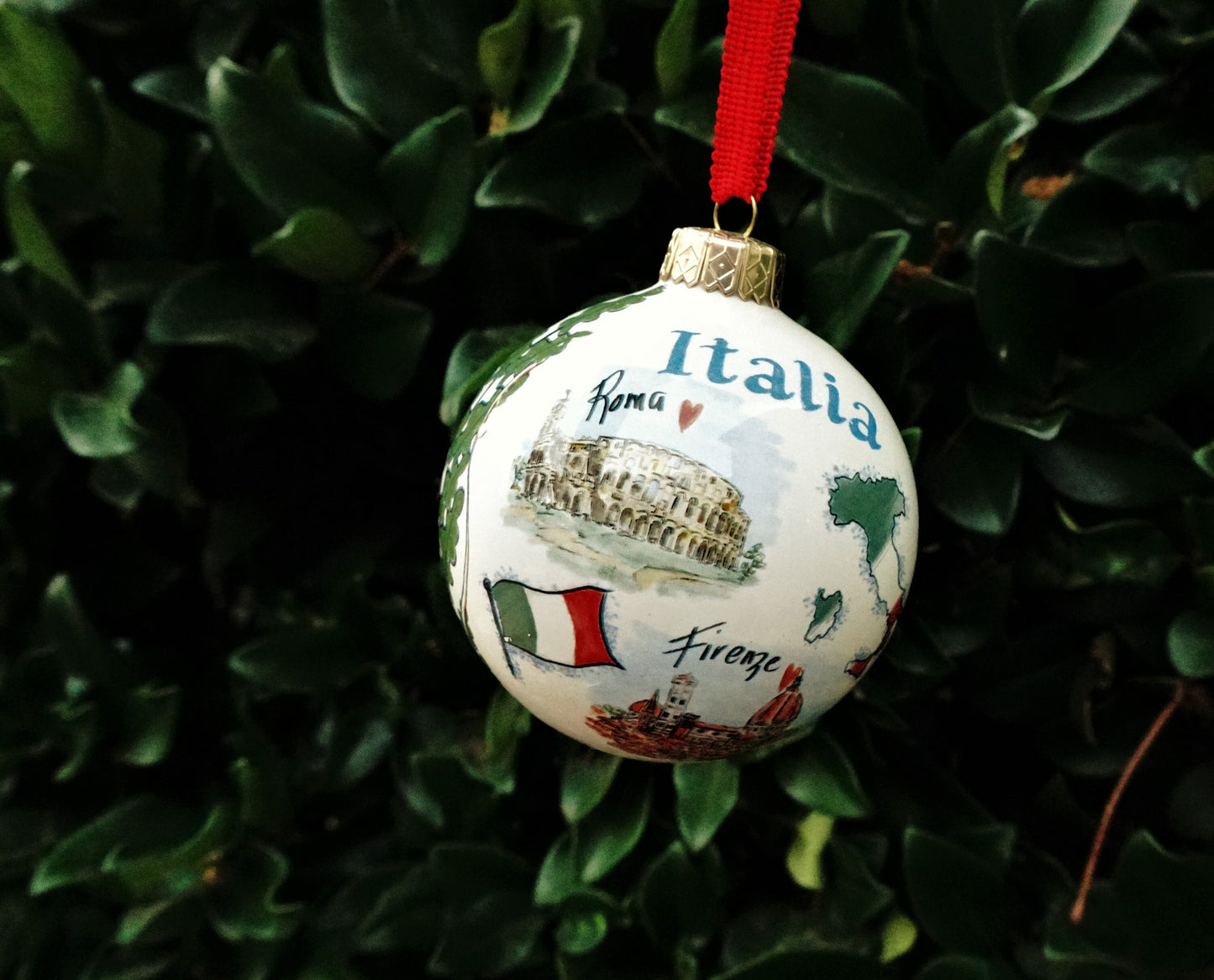 Italia Roma e Firenze - Italian Rome and Florence Themed Christmas Glass Ceramic Ornament Made in Italy