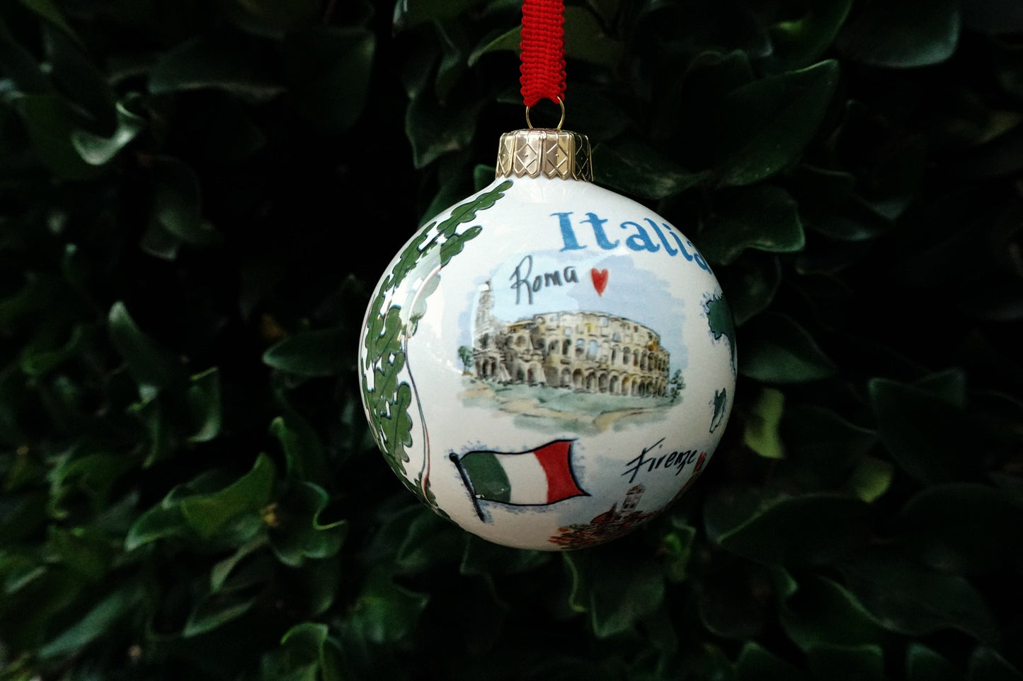 Italia Roma e Firenze - Italian Rome and Florence Themed Christmas Glass Ceramic Ornament Made in Italy