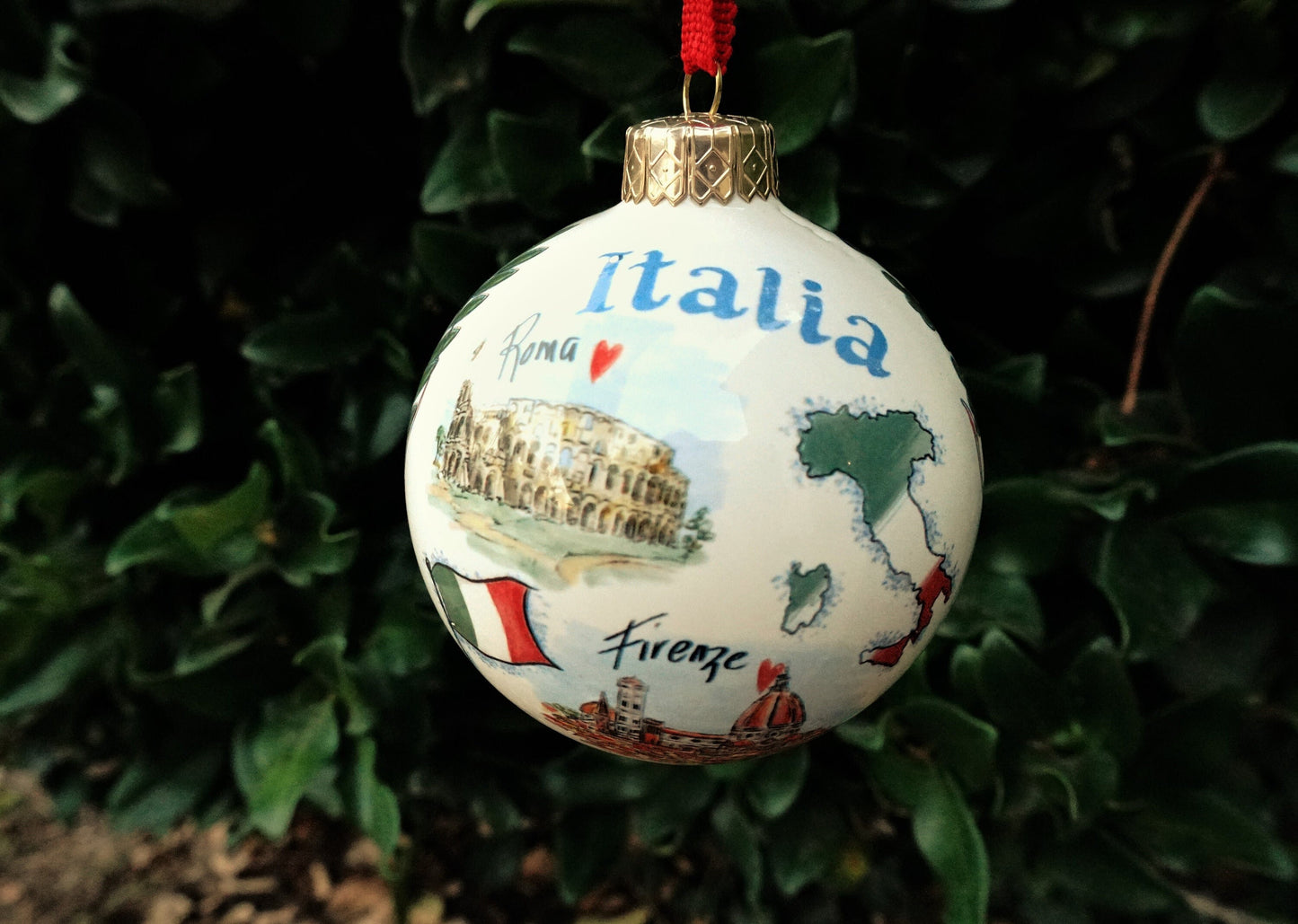 Italia Roma e Firenze - Italian Rome and Florence Themed Christmas Glass Ceramic Ornament Made in Italy