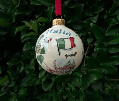 Italia Pisa and Venezia Christmas Ornament Made in Italy Glass Decor Italian Map and Boot Venice Themed