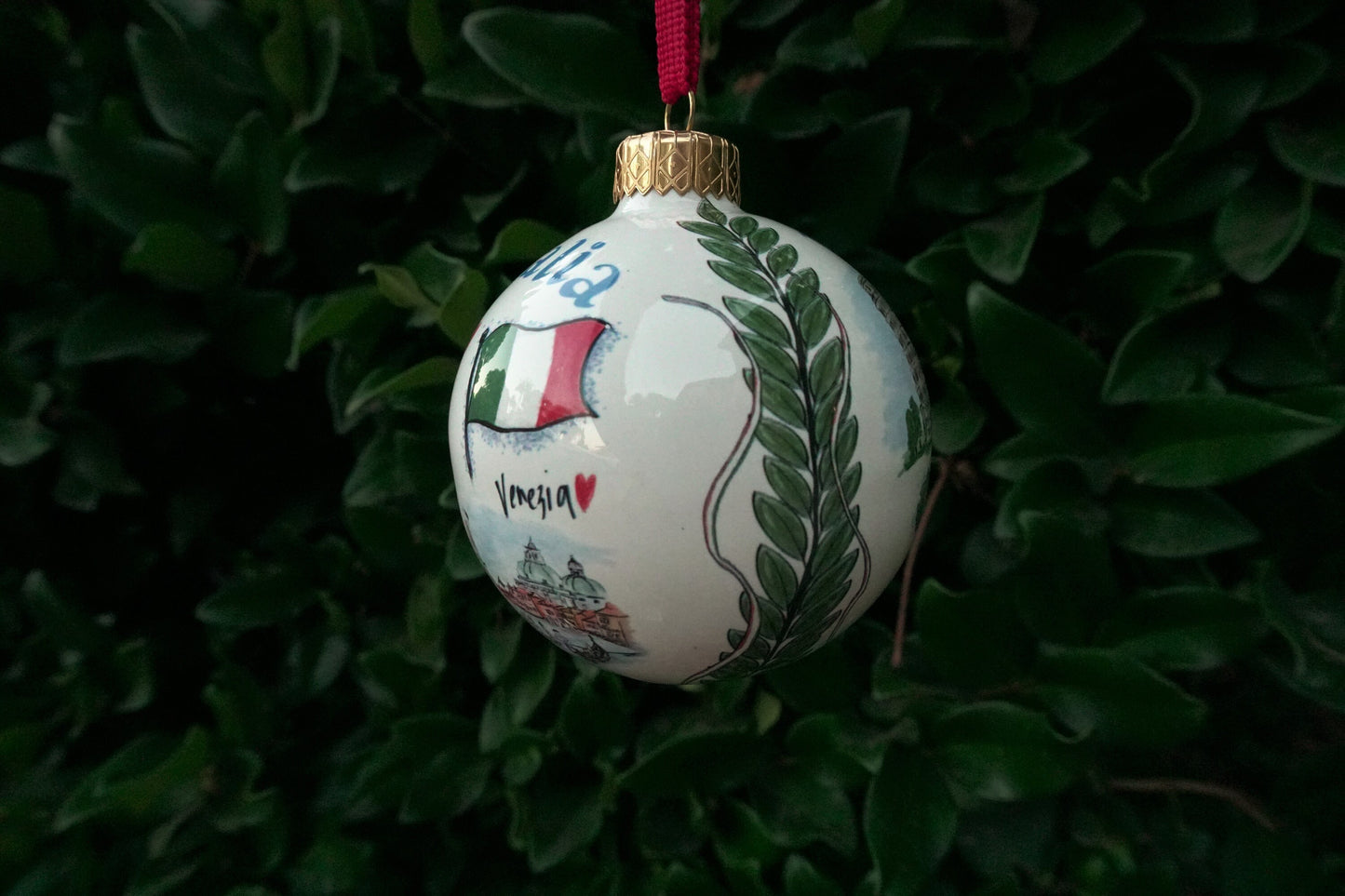 Italia Pisa and Venezia Christmas Ornament Made in Italy Glass Decor Italian Map and Boot Venice Themed