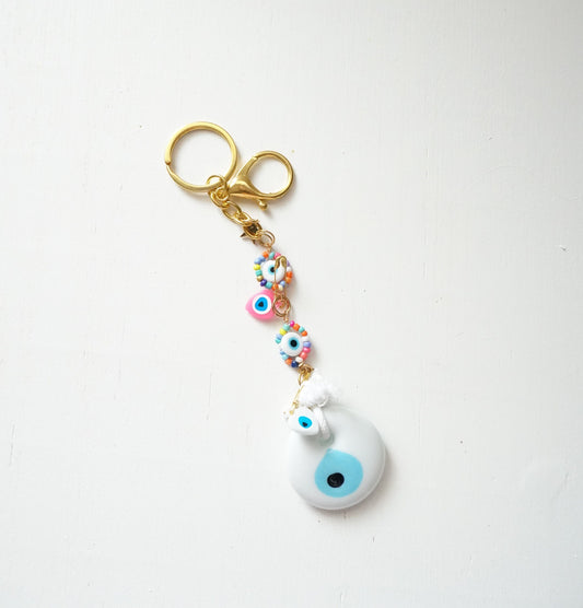 Portafortuna - Evil Eye Keychain in White by ConAmore Gems