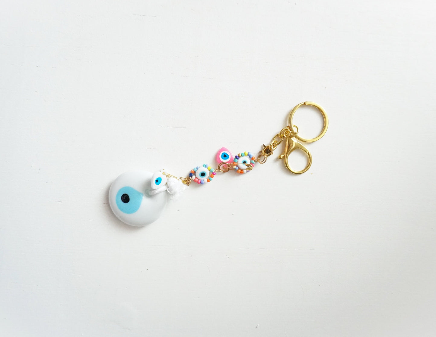 Portafortuna - Evil Eye Keychain in White by ConAmore Gems