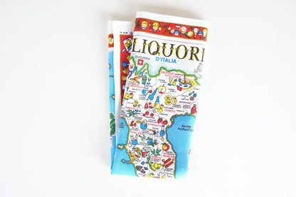 Liquori d’Italia – Region Liquor Map – Italian Cotton Tea Towel – Made in Italy