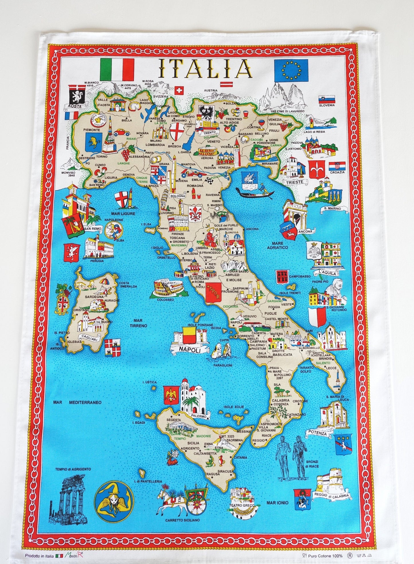 Italia – Map of Italy – Italian Cotton Tea Towel – Made in Italy