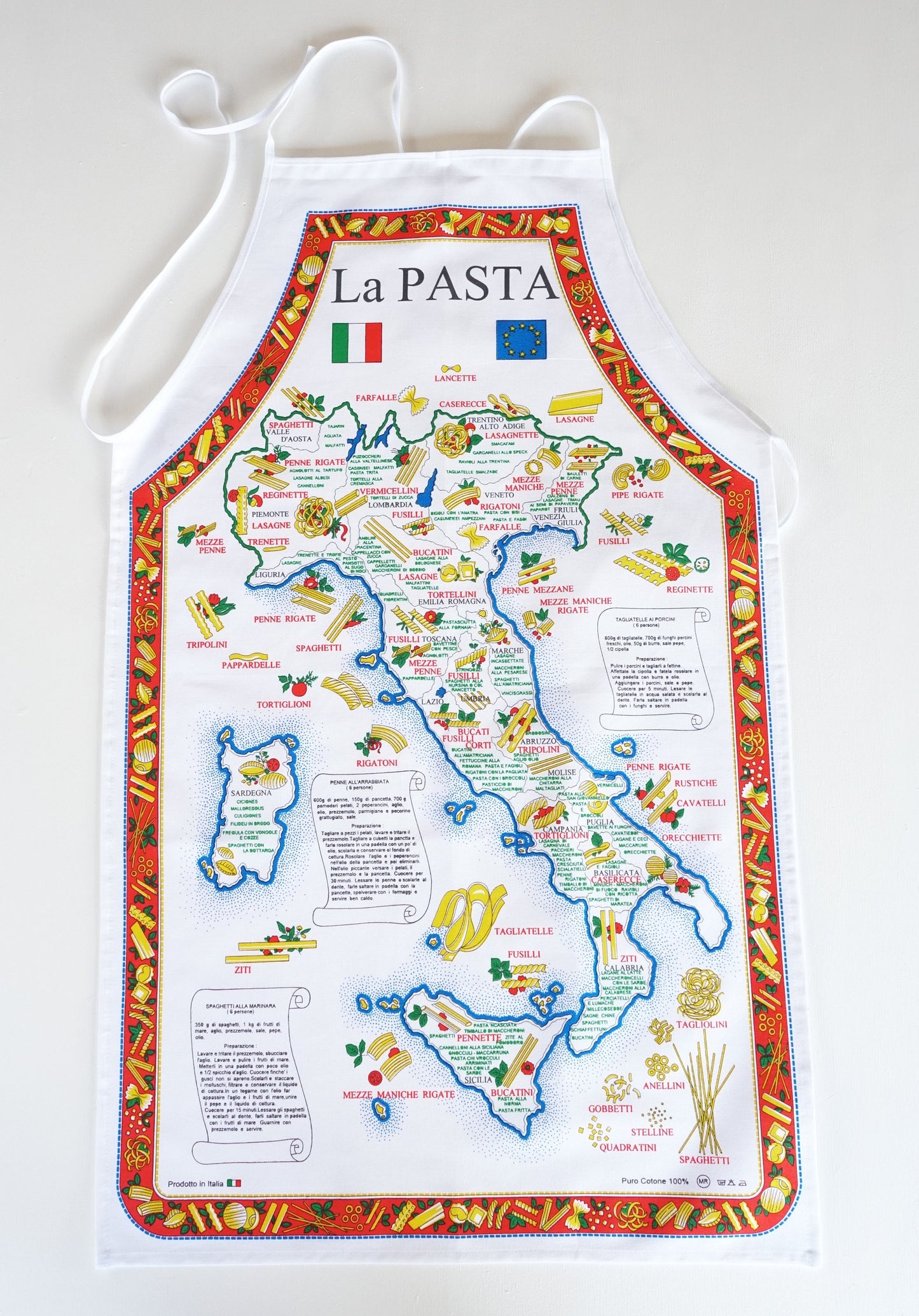 Italian Regional Map Pasta Cotton Apron Made in Italy