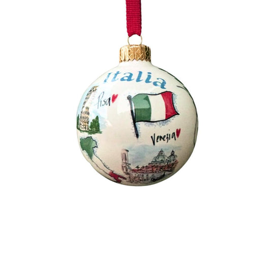 Italia Pisa and Venezia Christmas Ornament Made in Italy Glass Decor Italian Map and Boot Venice Themed