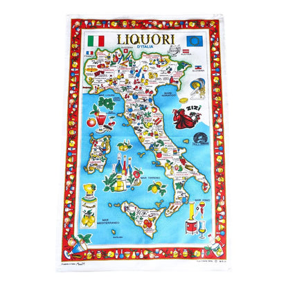 Liquori d’Italia – Region Liquor Map – Italian Cotton Tea Towel – Made in Italy