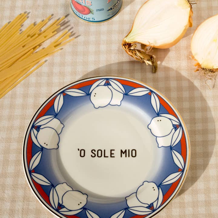 O Sole Mio Big Porcelain Plate with Writing